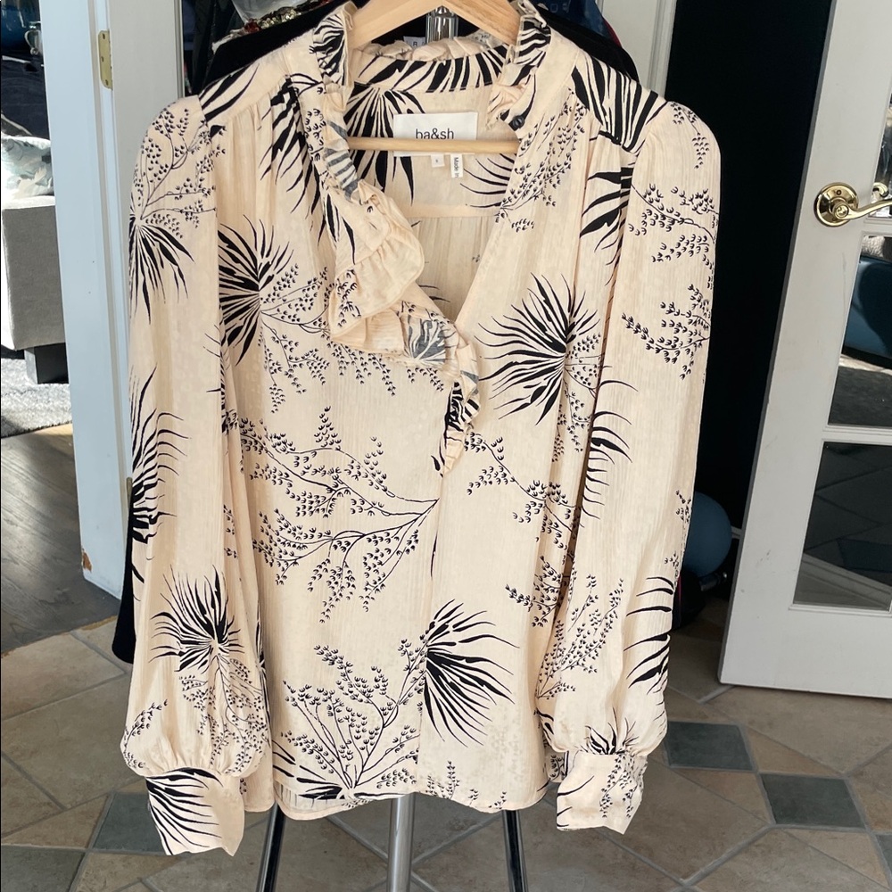 ba&sh Beige and Black Patterned Blouse
